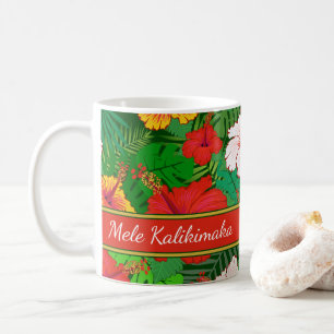 Mele Kalikimaka Colorful Hawaiian Floral Holiday Coffee Mug