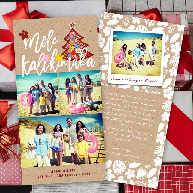 Mele Kalikimaka Colour Flowers Christmas Tree Phot Holiday Card (Creator Uploaded)