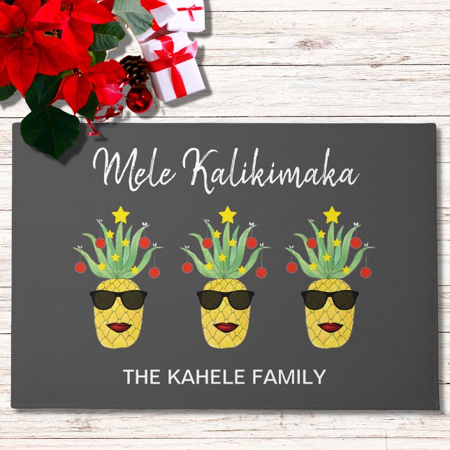 Mele Kalikimaka Custom Name Pineapple Doormat (Creator Uploaded)