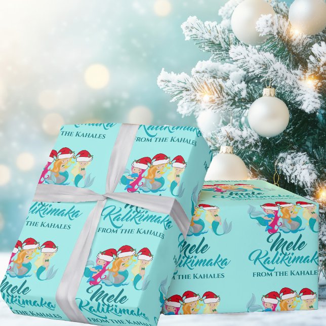 Mele Kalikimaka Cute Custom Mermaid Christmas Wrapping Paper (Creator Uploaded)