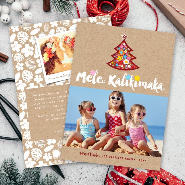 Mele Kalikimaka Cute Flowers Christmas Tree Photo Holiday Card (Creator Uploaded)