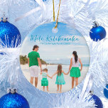 Mele Kalikimaka Family Beach Photo 2023 Christmas Ceramic Tree Decoration<br><div class="desc">Chic customisable beach family photo Christmas ornament with your favourite tropical photo in the sun. Add a full photograph of your favourite memory from your island vacation to the coast on the front and one on the back. A beautiful coastal holiday ornament gift with pretty blue script over the picture....</div>