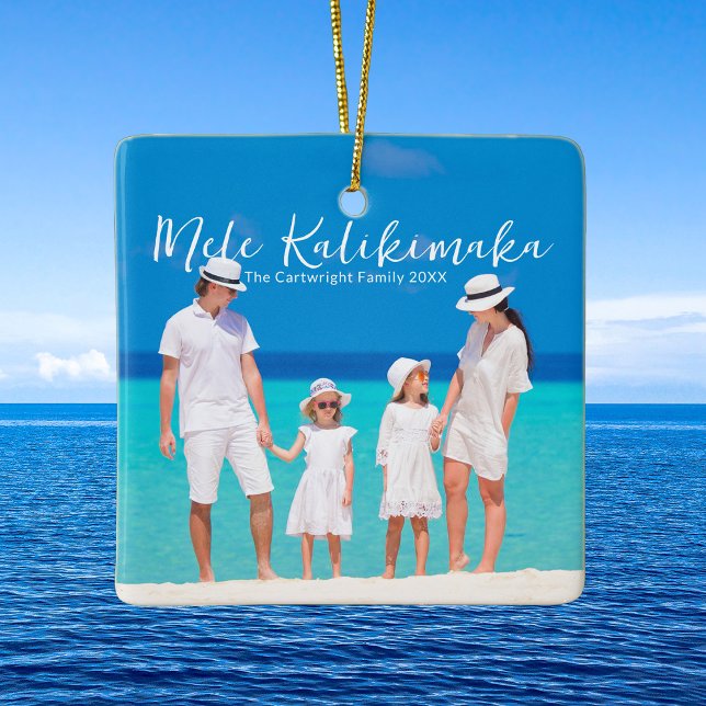 Mele Kalikimaka Family Beach Trip Photo Christmas Ceramic Ornament (Creator Uploaded)