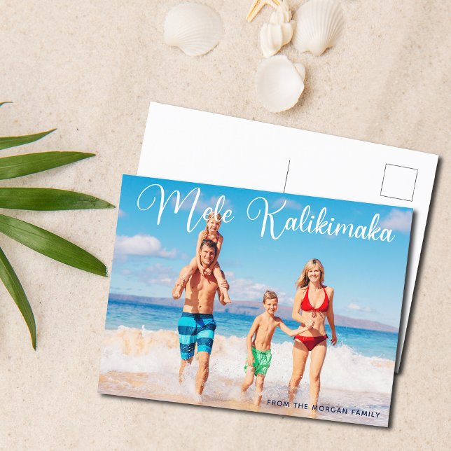 Mele Kalikimaka Family Photo Beach Cute Christmas Postcard (Creator Uploaded)