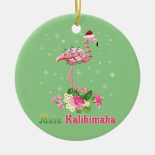 Mele Kalikimaka Flamingo Santa Christmas Merry Ceramic Tree Decoration
