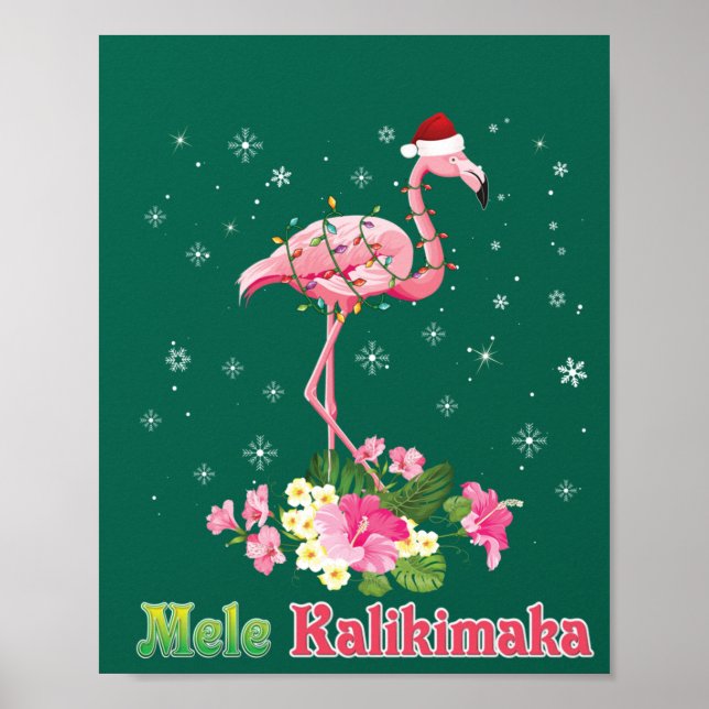 Mele Kalikimaka Flamingo Santa Christmas Merry Poster (Front)