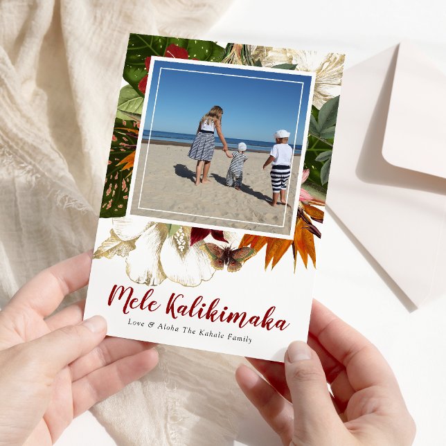 Mele Kalikimaka Floral Christmas Photo Holiday  Card (Creator Uploaded)