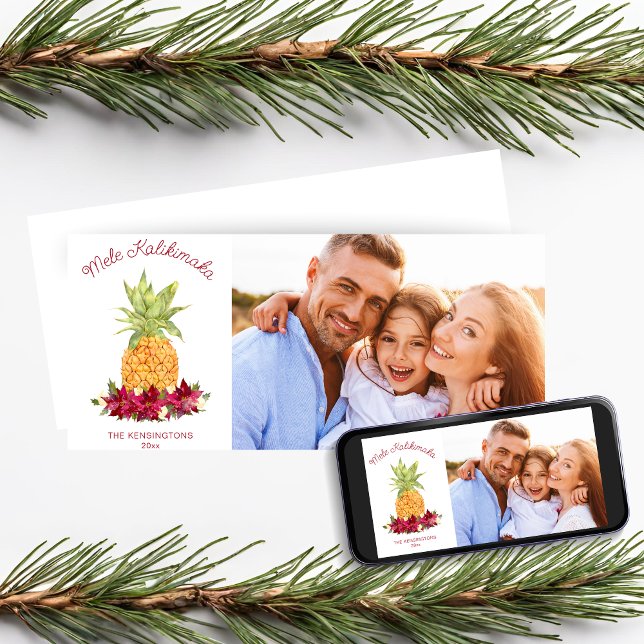 Mele Kalikimaka Floral Pineapple Holiday Photo (Mele Kalikimaka Floral Pineapple Holiday Photo Card)