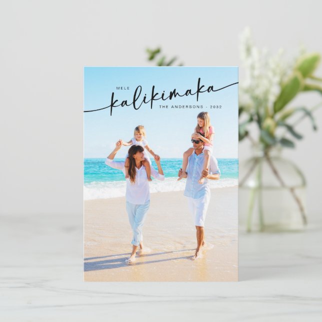 Mele Kalikimaka Hand Lettered Photo Holiday Card (Standing Front)