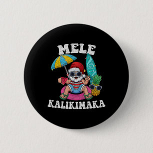 Mele Kalikimaka Hawaii Christmas Surfing Santa Bea 6 Cm Round Badge