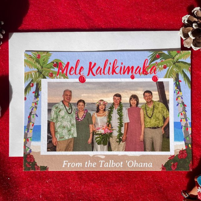 Mele Kalikimaka Hawaiian Beach Personalized Photo Holiday Card (Creator Uploaded)