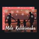 Mele Kalikimaka Hawaiian Beach Photo Christmas Holiday Card<br><div class="desc">Send out holiday cheer with this cute Christmas card featuring the handwritten Hawaiian greeting "Mele Kalikimaka" and snowflakes drawn in chalk over your favourite family vacation photo. The backside has a snowflake pattern over a coral sunset colour. You may change the colour of the background by clicking the "customise" button....</div>