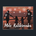 Mele Kalikimaka Hawaiian Beach Photo Christmas Holiday Postcard<br><div class="desc">Send out holiday cheer with this cute Christmas postcard featuring the handwritten Hawaiian greeting "Mele Kalikimaka" and snowflakes drawn in chalk over your favourite horizontal family vacation photo.  The backside has your personal message and your return address for easy mailing.</div>