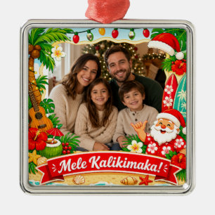 Mele Kalikimaka Hawaiian Christmas Family Photo Metal Tree Decoration