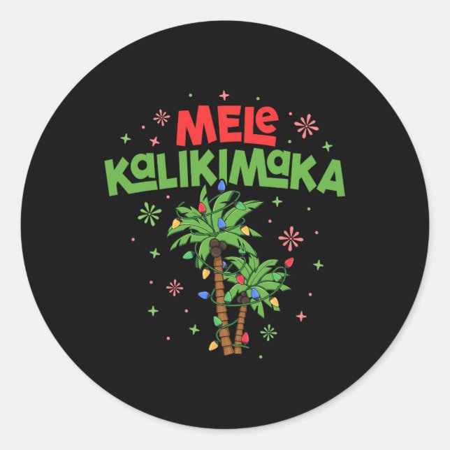 Mele Kalikimaka Hawaiian Christmas Palm Tree Light Classic Round Sticker (Front)