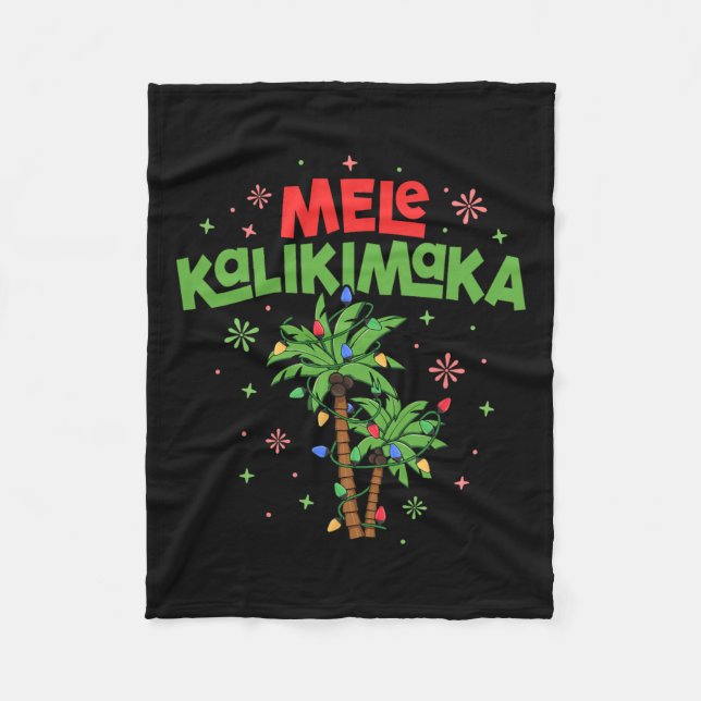 Mele Kalikimaka Hawaiian Christmas Palm Tree Light Fleece Blanket (Front)