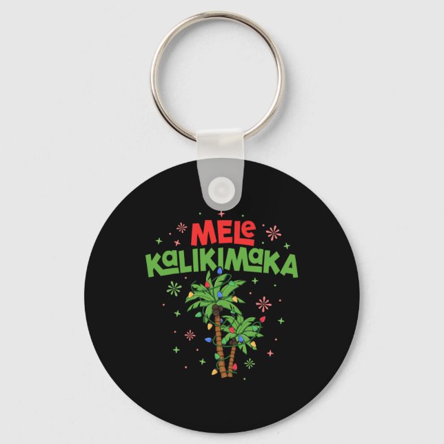 Mele Kalikimaka Hawaiian Christmas Palm Tree Light Key Ring (Front)