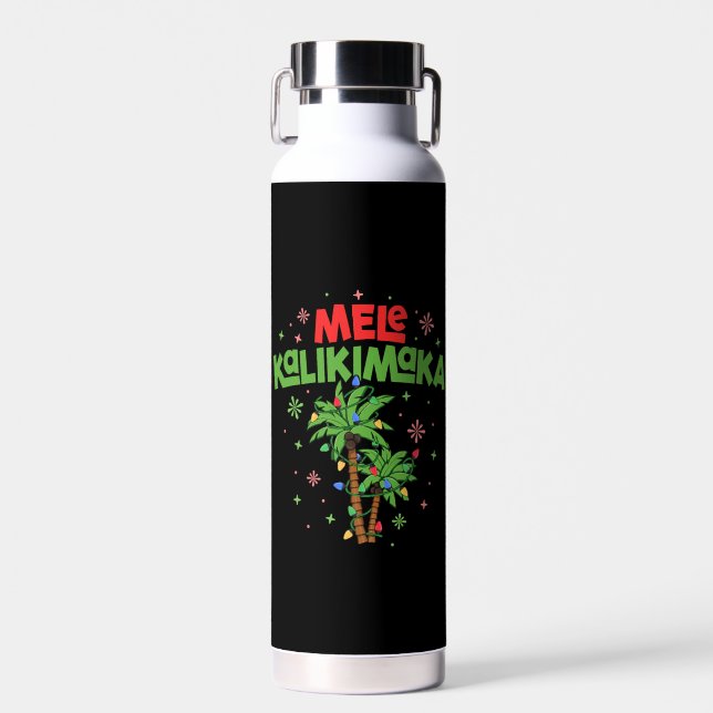 Mele Kalikimaka Hawaiian Christmas Palm Tree Light Water Bottle (Front)