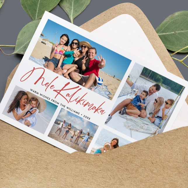 Mele Kalikimaka Hawaiian Christmas Photo Collage Holiday Card (Creator Uploaded)