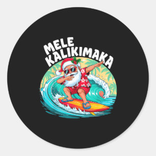Mele Kalikimaka Hawaiian Christmas Santa Surfing B Classic Round Sticker