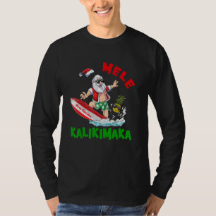 Mele Kalikimaka Hawaiian Christmas Santa Surfing P T-Shirt