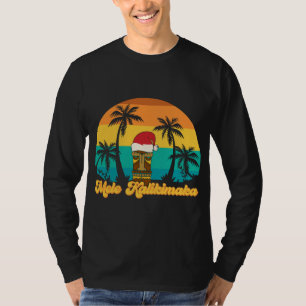 Mele Kalikimaka Hawaiian Christmas Tiki Santa Hat  T-Shirt