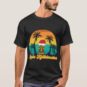 Mele Kalikimaka Hawaiian Christmas Tiki Santa Hat T-Shirt