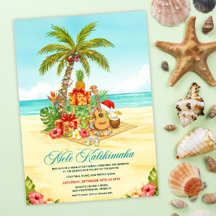 Mele Kalikimaka Hawaiian Christmas Watercolor Invitation