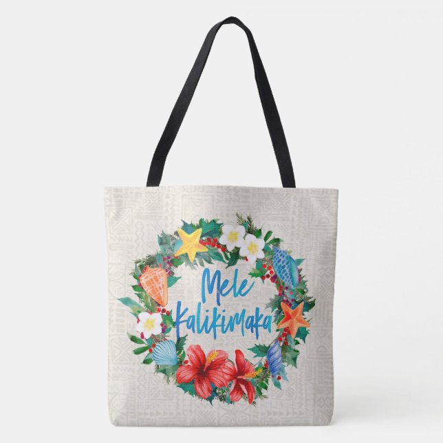 Mele Kalikimaka Hawaiian Christmas Wreath Tote Bag (Front)