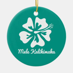 Mele Kalikimaka Hawaiian flower Christmas Holiday Ceramic Tree Decoration