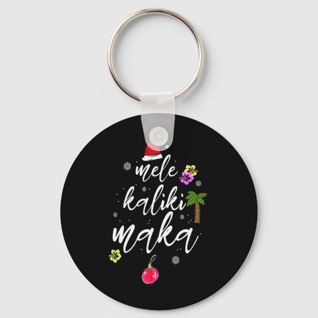 Mele Kalikimaka Hawaiian Hawaii Xmas Pajama Palm T Key Ring (Front)