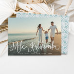 Mele Kalikimaka | Hawaiian Holiday Photo Card<br><div class="desc">Chic holiday photo card features "Mele Kalikimaka, " the Hawaiian Christmas greeting,  in white hand lettered script typography as an overlay on your favourite beach or vacation photo. Cards reverse to a Hawaiian quilt inspired pattern in tropical pale aqua and white.</div>