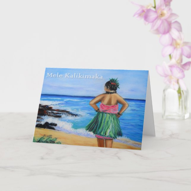 Mele Kalikimaka Hawaiian Hula Girl Holiday Card (Orchid)