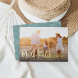 Mele Kalikimaka | Hawaiian Photo<br><div class="desc">Chic full bleed horizontal or landscape-orientated holiday photo card features "Mele Kalikimaka, " the Hawaiian Christmas greeting, in casual gold foil hand lettered script typography as an overlay on your favourite beach or vacation photo. Personalise with your custom holiday message, the year, and your family name beneath. Cards reverse to...</div>