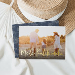 Mele Kalikimaka | Hawaiian Photo<br><div class="desc">Chic full bleed horizontal or landscape-orientated holiday photo card features "Mele Kalikimaka, " the Hawaiian Christmas greeting, in casual gold foil hand lettered script typography as an overlay on your favourite beach or vacation photo. Personalise with your custom holiday message, the year, and your family name beneath. Cards reverse to...</div>