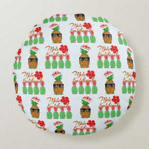 Mele Kalikimaka Hawaiian Pineapple Merry Christmas Round Cushion