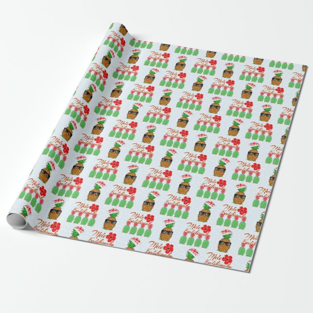 Mele Kalikimaka Hawaiian Pineapple Merry Christmas Wrapping Paper (Unrolled)