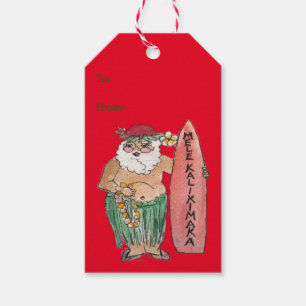 Mele Kalikimaka Hawaiian Santa Gift Tags