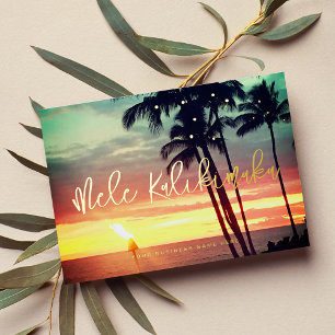 Mele Kalikimaka Hawaiian Sunset Corporate Foil Holiday Card