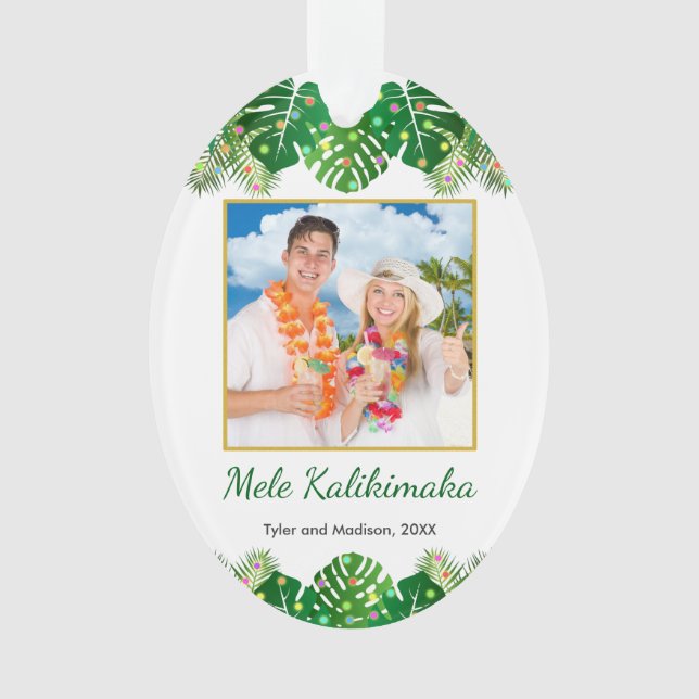 Mele Kalikimaka Hawaiian Tropical Christmas Photo Ornament (Front)