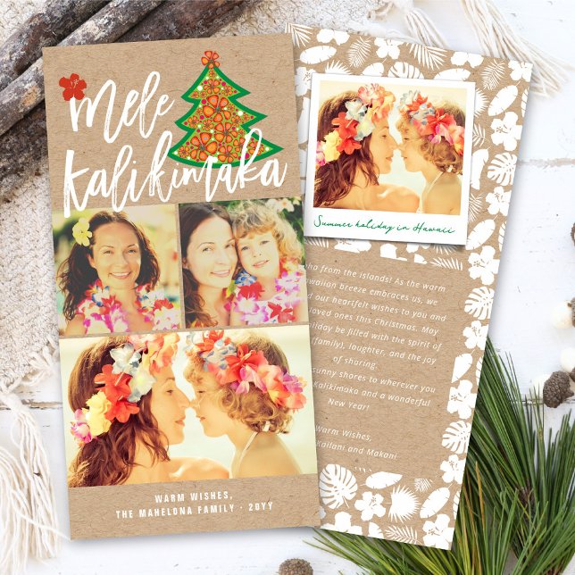 Mele Kalikimaka Hibiscus Christmas Tree Photo Holiday Card (Creator Uploaded)