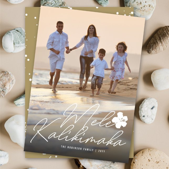 Mele Kalikimaka Hibiscus Handwriting Script Photo Holiday Card (Creator Uploaded)