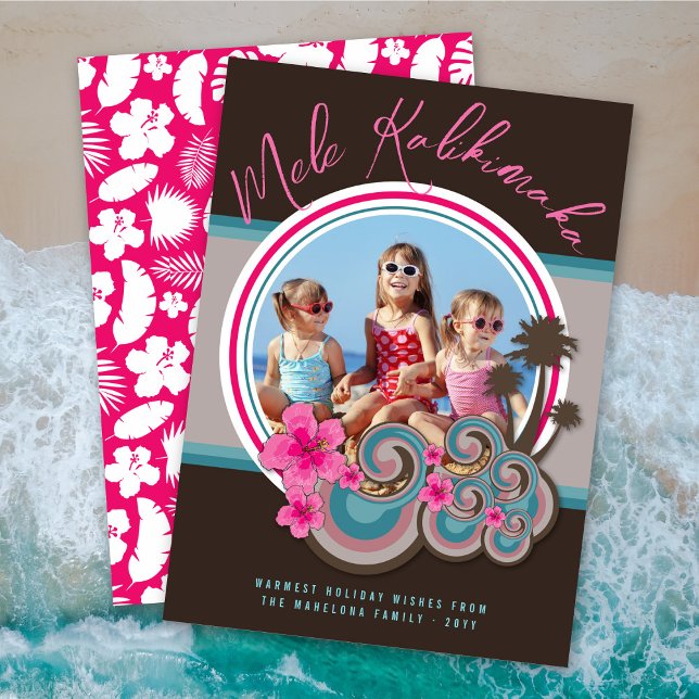 Mele Kalikimaka Hibiscus Palm Tree Christmas Photo Holiday Card (Creator Uploaded)
