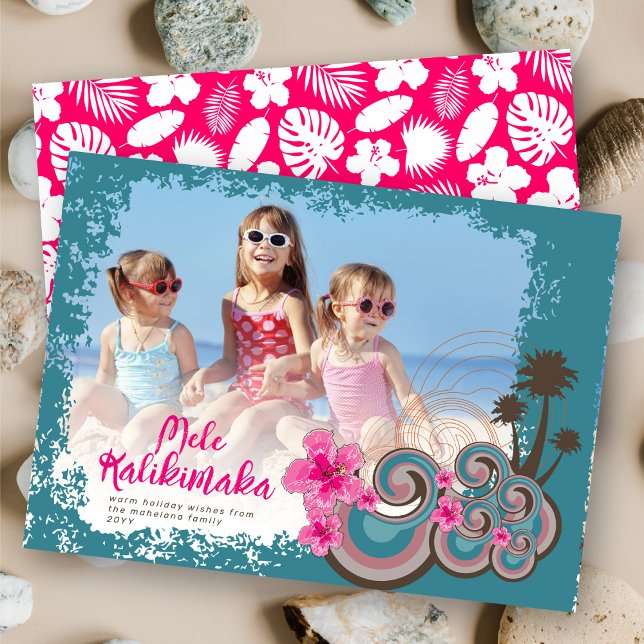 Mele Kalikimaka Hibiscus Palm Tree Christmas Photo Holiday Card (Creator Uploaded)
