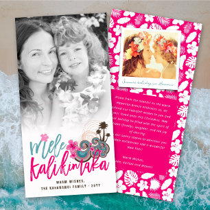 Mele Kalikimaka Hibiscus Palm Tree Christmas Photo Holiday Card
