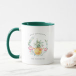Mele Kalikimaka | Island Christmas Mug<br><div class="desc">Sometimes, finding the perfect gift can be a fun challenge. Personalised mugs make great holiday gifts for grandparents and other family and friends. This mug is the PERFECT way to celebrate Christmas! Beautiful watercolor tropical pineapple wreath and your family name. Add your custom wording to this design by using the...</div>
