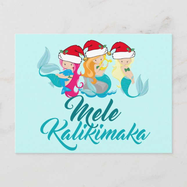 Mele Kalikimaka Mermaid Christmas Cute Hawaiian Holiday Postcard (Front)