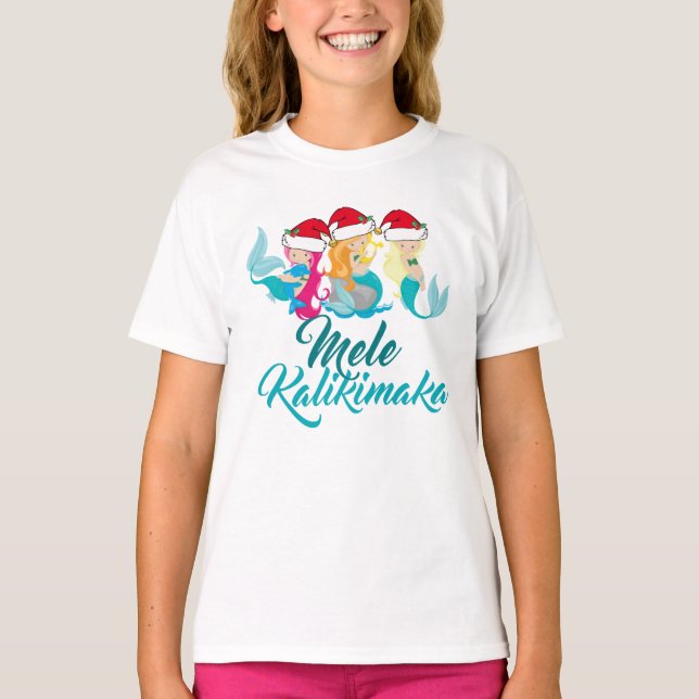 Mele Kalikimaka Mermaid Cute Beach Christmas Kids T-Shirt (Front)