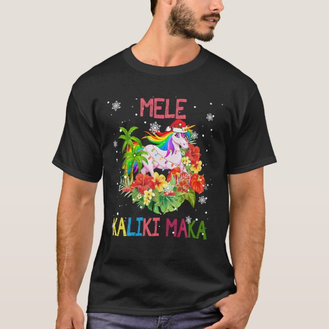 Mele Kalikimaka Merry Xmas Floral Hawaiian Santa U T-Shirt (Front)