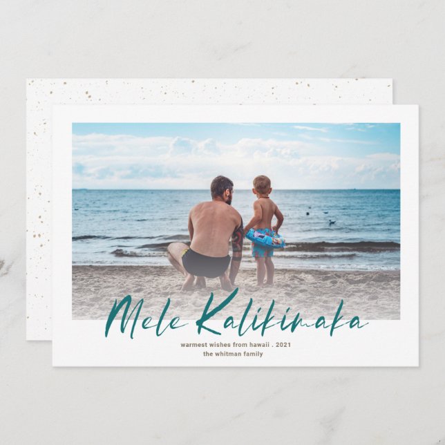 Mele Kalikimaka Minimal Photo Christmas Teal Holiday Card (Front/Back)